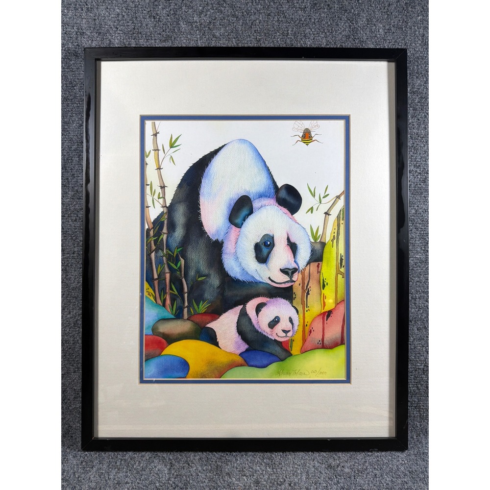 Sherry Tolman Panda Bear Cub Limited Edition Signed Print 263/1000 Matted Framed